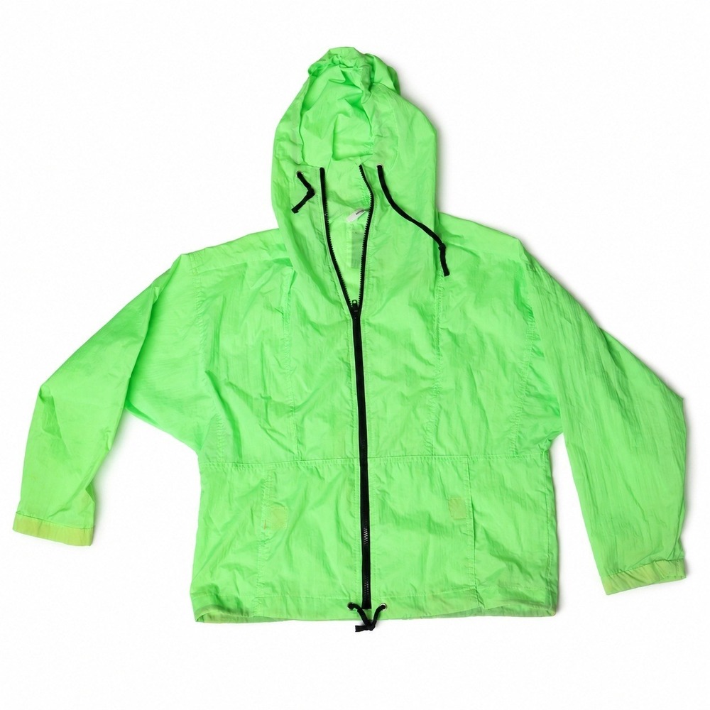 Vintage Gitano Neon Green Hooded Windbreaker Jacket Women's S 80s 90s